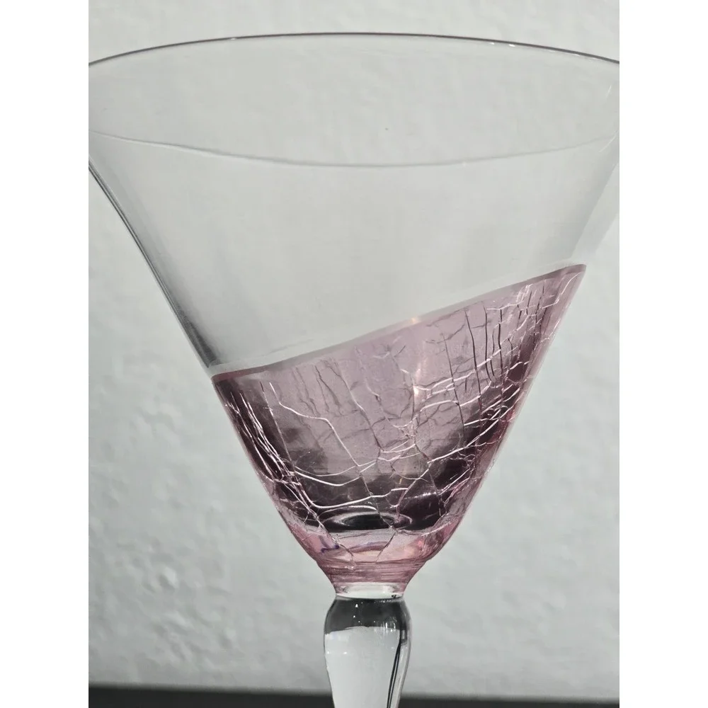 Pink Crackle Swirl Martini Cocktail Glasses Set Of 2